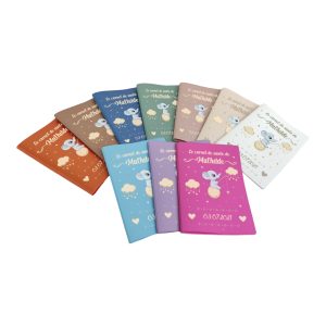 Protège-carnet de santé personnalisé – Motif Éléphant Lune – 10 couleurs au choix