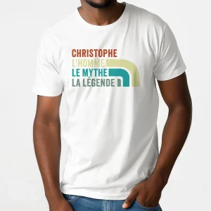 T-shirt personnalisé prénom – Modèle Arc-en-ciel rétro – Cadeau unique homme