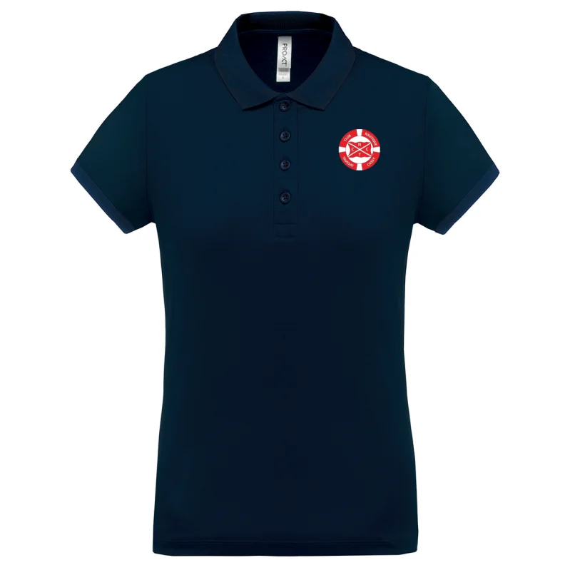 Polo femme officiel CNTC bleu marine - vue de face avec logo Club Nautique Taussat Cassy