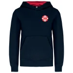 Sweat à capuche bicolore officiel CNTC enfant bleu marine et rouge - vue de face