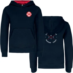 Sweat à Capuche Bicolore Enfant Officiel Club Nautique Taussat Cassy (CNTC) – Bleu Marine & Rouge