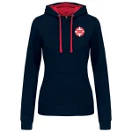 Sweat à capuche bicolore officiel CNTC femme bleu marine et rouge - vue de face