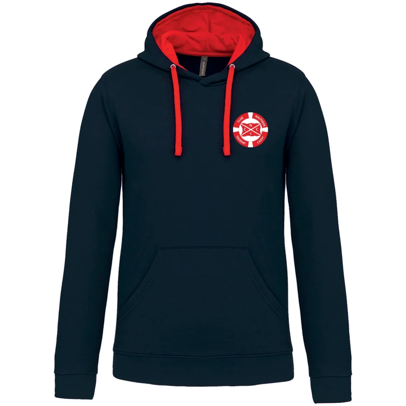 Sweat à capuche bicolore officiel CNTC bleu marine et rouge - vue de face