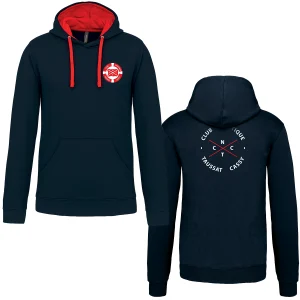 Sweat à Capuche Bicolore Officiel Club Nautique Taussat Cassy (CNTC) – Bleu Marine & Rouge
