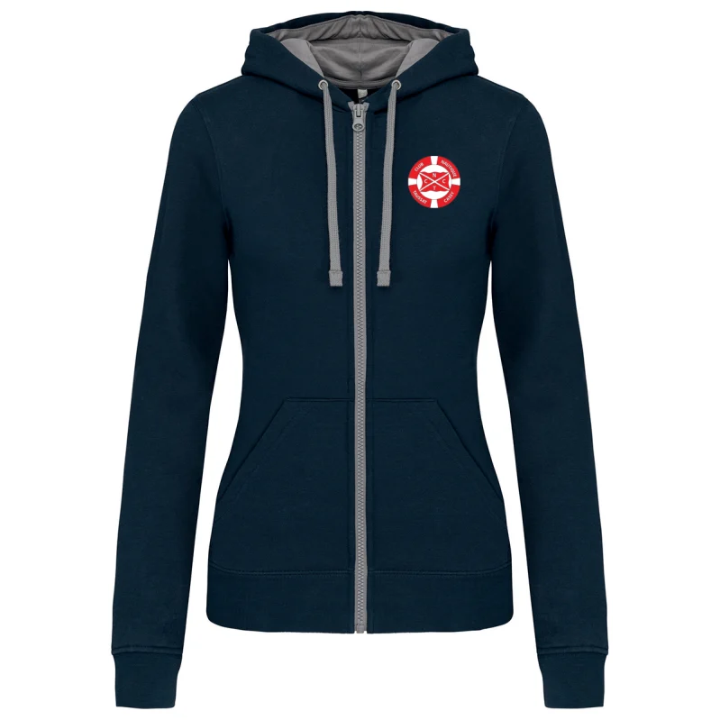 Sweat zippé bicolore officiel CNTC femme bleu marine et gris - vue de face