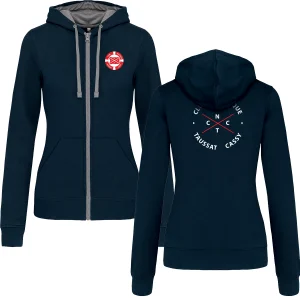 Sweat à Capuche Zippé Bicolore Femme Officiel Club Nautique Taussat Cassy (CNTC) – Bleu Marine & Gris