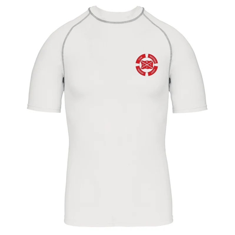T-shirt anti-UV officiel CNTC blanc enfant - vue de face avec logo Club Nautique Taussat Cassy