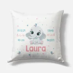Coussin naissance personnalisé – Motif Elephant Cœur – Housse seule ou avec rembourrage