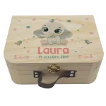 Valisette naissance personnalisée bébé – Motif éléphant oiseau – Prénom, date ou informations de naissance