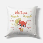 Coussin naissance personnalisé – Motif Renard Ballons – Housse seule ou avec rembourrage