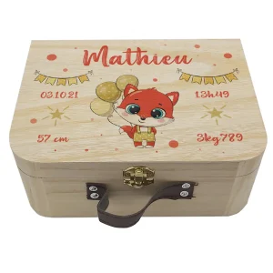 Valisette naissance personnalisée renard et ballons – Prénom, date ou informations de naissance
