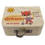 Valisette naissance personnalisée renard trottinette – Boîte souvenirs bébé en bois