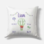 Coussin naissance personnalisé – Motif Renard Montgolfière – Housse seule ou avec rembourrage