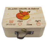 Valisette naissance personnalisée renard dormeur – Boîte à souvenirs bébé en bois avec prénom