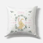Coussin naissance personnalisé – Motif Lapin Bébé – Housse seule ou avec rembourrage