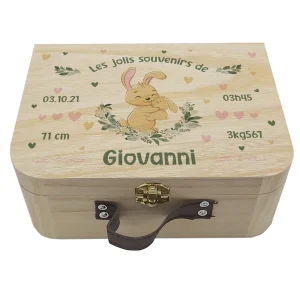 Valisette naissance personnalisée Lapin Bébé – Boîte souvenirs bébé en bois