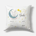Coussin naissance personnalisé – Motif Lapin Lune – Housse seule ou avec rembourrage
