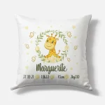 Coussin naissance personnalisé – Motif Girafe – Housse seule ou avec rembourrage