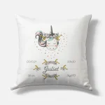 Coussin naissance personnalisé – Motif Licorne Cœur – Housse seule ou avec rembourrage